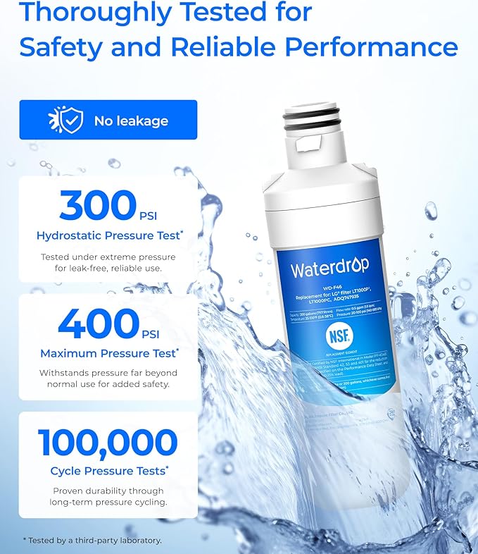 Waterdrop LT1000PC ADQ747935 MDJ64844601 Refrigerator Water Filter, Reduce chlorine, bad taste and odor, Replacement for LG® LT1000P®, ADQ74793501, ADQ74793502, Kenmore 46-9980, Pack of 4