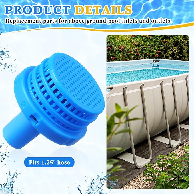 Pushglossy 1 Set Swimming Pool Water Jet Connectors Replacement Parts Kit with Pool Inlet and Outlet Strainers & Filter Hole Plugs for 25022e, 1.25 Inch Fittings, Above Ground Pools (Blue)