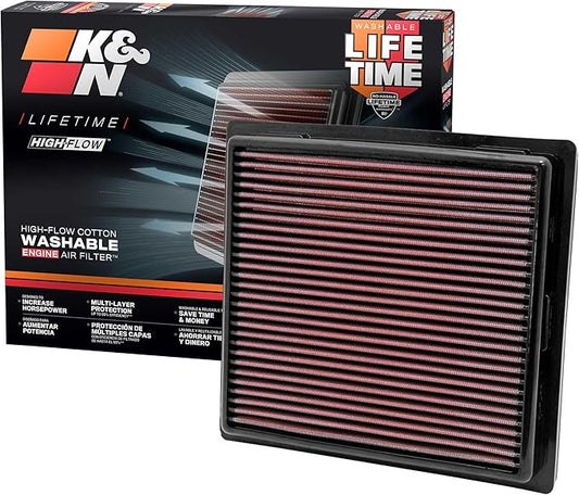 K&N High-Flow Original Lifetime Engine Air Filter: Increase Power: Premium, Washable: Compatible with 2010-2026 Toyota/Lexus/Mitsubishi/Fiat: (See Product Description for Select Models) 33-2457