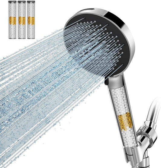 SR SUN RISE NSF Certified Filtered Shower Head with Handheld for Hard Water to Remove Chlorine High Pressure 9-Spray Setting (with Power Wash) Anti-Clog Nozzles (4 Filter, Chrome)