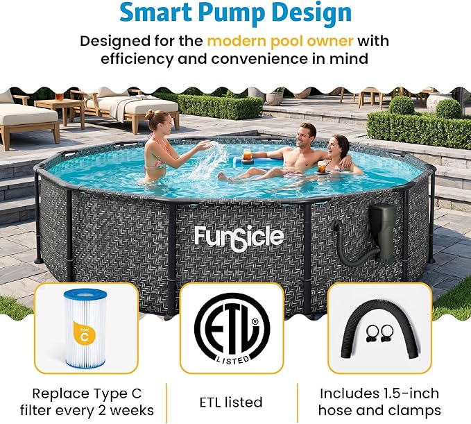 Summer Waves P53FX150K SkimmerPlus 1500 Gallon Above Ground Framed Swimming Pool Water Cleaning Filter Pump System, Black