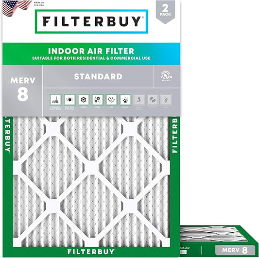 Filterbuy 17.5x21x1 Air Filter MERV 8 Essential Dust & Allergy Defense (2-Pack), Electrostatic Pleated HVAC AC Furnace Filters Replacement, Made in USA (Actual Size: 17.50 x 21.00 x 0.75)