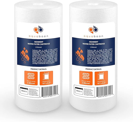 Aquaboon 5 Micron 10 x 4.5 Well Water Sediment Filter Replacement Whole House Water Filter Cartridge Compatible with DGD-5005, WFHD13001B, 2-Pack