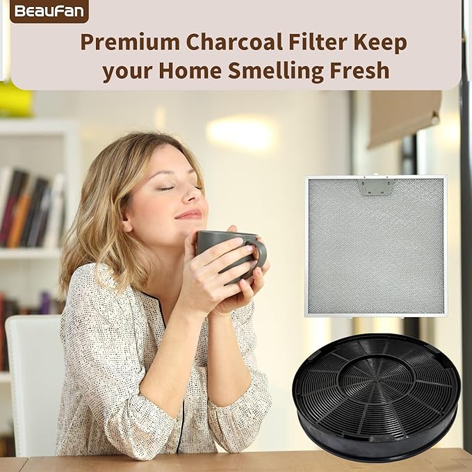 2 Pack WB02X24872 Range Vent Hood Grease Filter & 2 Pack JXCF72 WB02X24842 Charcoal Filter Compatible with GE Range Hoods JVW5301EJ1ES, JVW5301SJ1SS, JVW5301BJ1TS, JVW5301FJ1DS, JVW5301EJ2ES