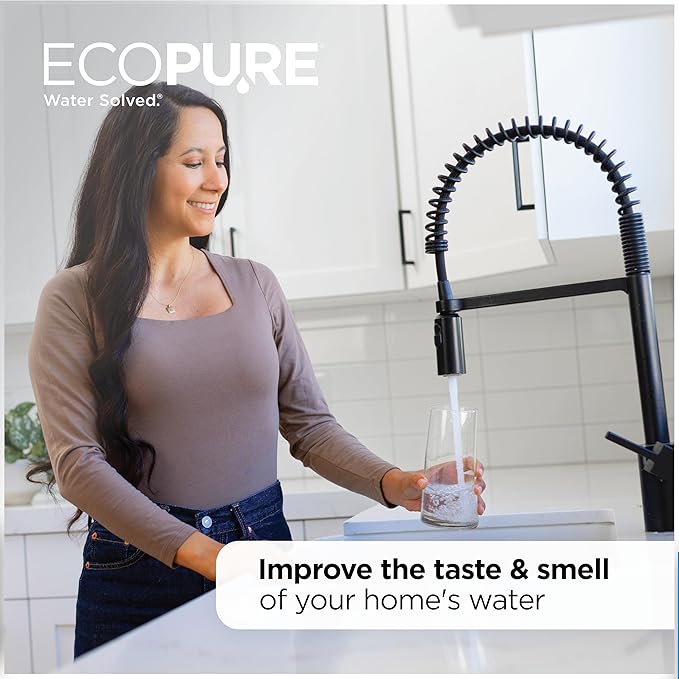 EcoPure EPW4F Premium Carbon FACT Universal Whole Home Filter – Fits Large Capacity Systems – NSF Certified – <1 Micron Filtration – Reduces Chlorine, Sediment, Sand & Dirt – 6-Month Life