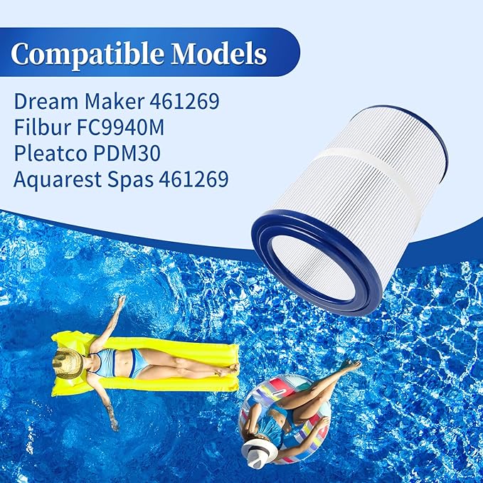 PDM30 Oval Spa Filter Fit for Dream M Aker Hot Tubs 461269, Fil bur FC9940, Cross Over 730L 730S, ODY ssey, Big E Z, EZL, 30 sq.ft Hot Tub Filter Cartridge, 2 Pack