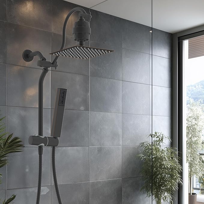 Hibbent All Metal 10'' Filtered Rainfall Shower Head, High Pressure Showerhead combo with 4-mode Handheld Spray, 12'' Extension Arm, Extension Bar with Holder, Shower Filter, Oil Rubbed Bronze
