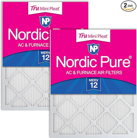 Nordic Pure 10x20x1 (Actual Size: 9 1/2 x 19 1/2 x 3/4) Tru Mini Pleat MERV 12 AC Furnace Air Filters – 2.5X More Media for Longer-Lasting, High-Efficiency Filtration - 2 Pack
