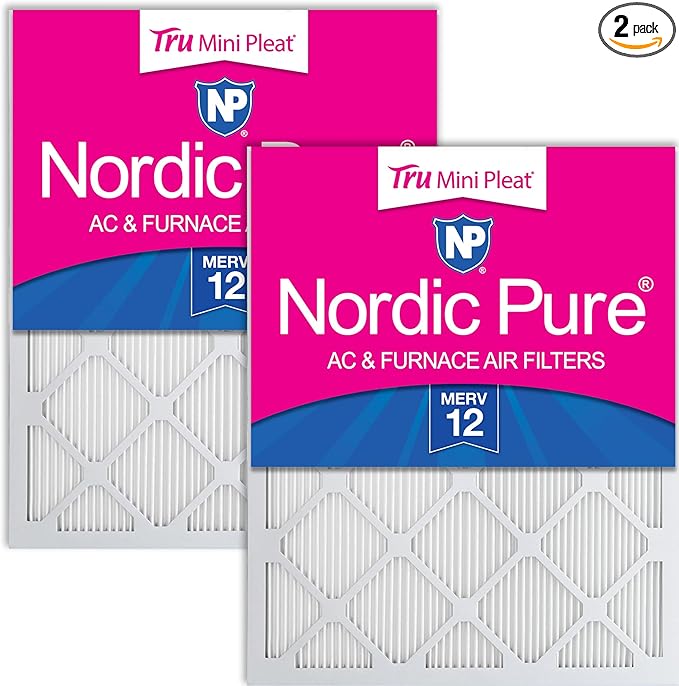 Nordic Pure 16x25x1 (Actual Size: 15 1/2 x 24 1/2 x 3/4) Tru Mini Pleat MERV 12 AC Furnace Air Filters – 2.5X More Media for Longer-Lasting, High-Efficiency Filtration - 2 Pack