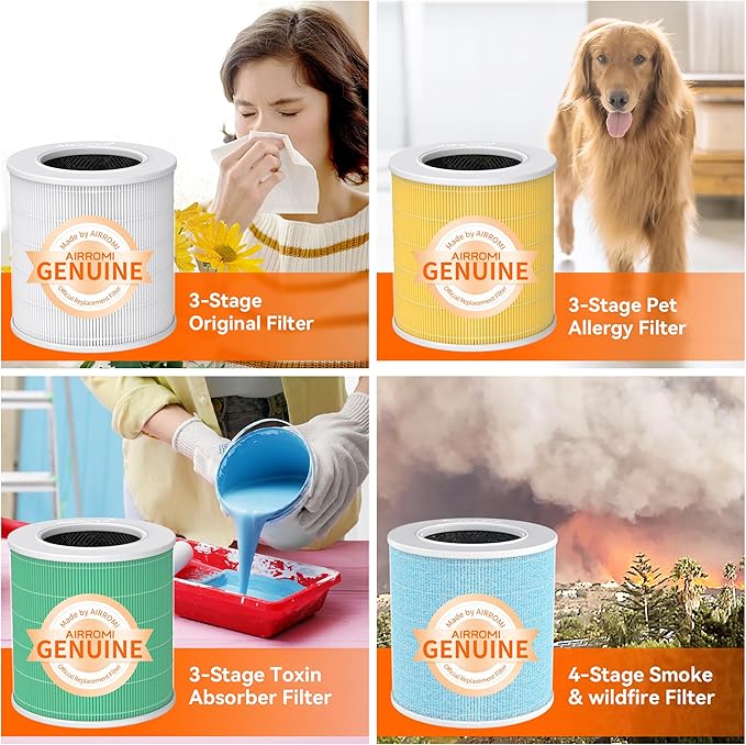 AIRROMI Pets Air Purifier for Home Allergies,Up to 660 ft².HEPA Deodorizing Activated Carbon Filter,With Fragrance Sponge for Better Sleep,Night Light,Pet Dander,Smoke,Odors,Air Cleaner A2002 Black