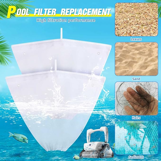 Riakrum 4 Pcs Pool Cleaner Fine Filter Bag Pool Spa Part Replacement Compatible with Aquabot Products 8114 Wheeled Aquabot Cleaners S2-40 S2-50 Pura 4X Pura 5X Pura S2-4x Pura S2-4xi Pura S2-5x