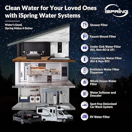 iSpring WGB32B-KDS+AHPF12MNPT16X2 Whole House Water Filtration System, Reduces Lead, Scale, Chlorine, Chloramine, 3-Stage Whole House Water Filter w/ 3/4'' Push-Fit Stainless Steel Hose Connectors