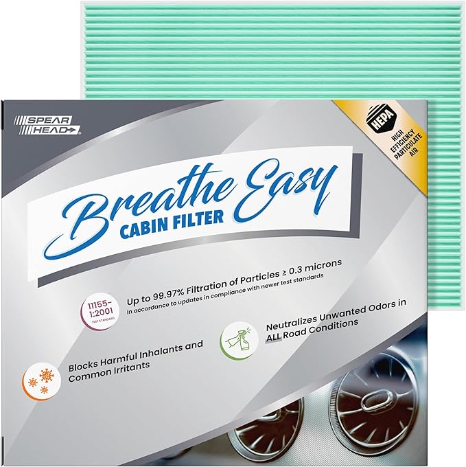 Spearhead HEPA Breathe Easy Cabin Filter, Up to 99.97% Filtration of 0.3 Micron Particles w/No Airflow Reduction (BE-058H)
