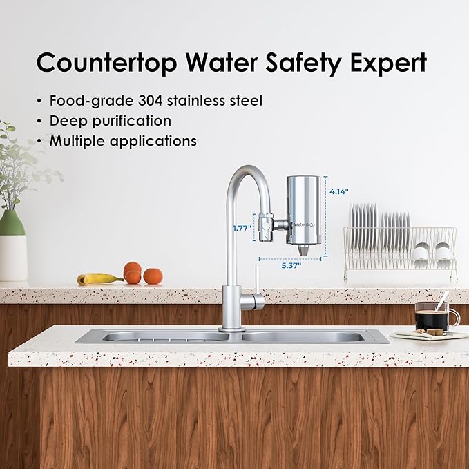Waterdrop FC-06 Water Filter for Sink Faucet, 360° Rotating Stainless Steel, NSF Certified Faucet Water Filter for Kitchen Sink, Reduce Chlorine, 3 Months Long Lasting Tap Water Filter, 1 Filter