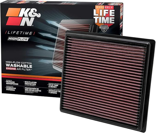 K&N High-Flow Original Lifetime Engine Air Filter: Increase Power: Premium, Washable: Compatible with 2010-2026 Toyota/Lexus/Mitsubishi/Fiat: (See Product Description for Select Models) 33-2443