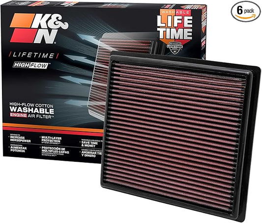 K&N High-Flow Original Lifetime Engine Air Filter:Increase Power:Premium, Washable:Compatible with 2011-2025 Toyota/Lexus/Mitsubishi/Fiat:(See Product Description for Select Models)33-2443(Pack of 6)