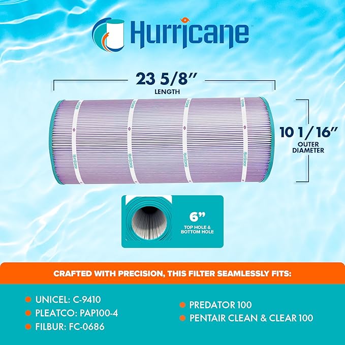 Hurricane Filters HF9410-01P Platinum Purple Pool Filter Cartridge - Replacement for Pleatco PAP100-4, Unicel C-9410, Filbur FC-0686, Predator 100, Pentair Clean & Clear 100