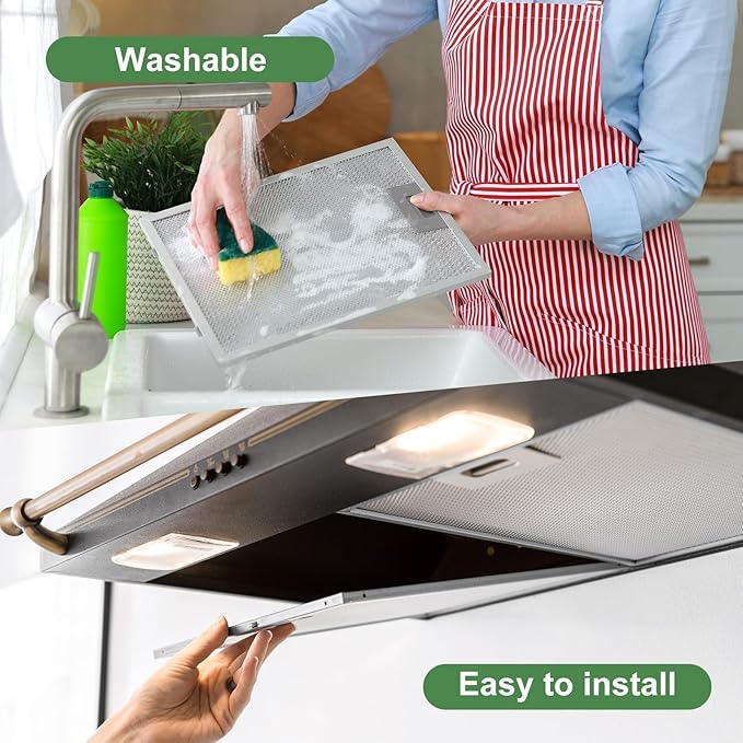 2 Pack Metal Cooker Hood Filter Replacement 320 x 260 x 9 mm, Kitchen Aluminium Extractor Fan Filter, 5-Layer Mesh Kitchen Hood Grease Filters for Many Leading Brand of Vent Cooker Hood