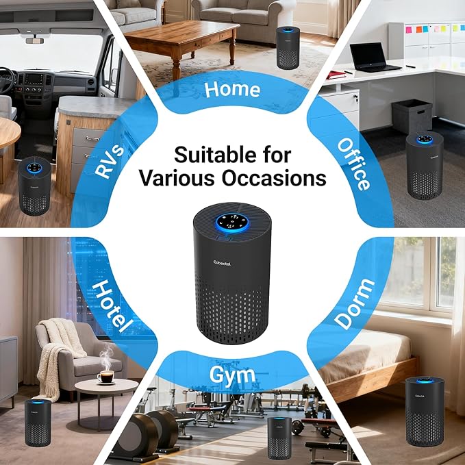 Air Purifiers for Bedroom Home, Cobectal Air Cleaner with HEPA 3-in-1 Filter for Room up to 1050 ft², Aroma Function, Sleep Mode, Portable Air Purifiers for Office, Dorm, RVs, Black
