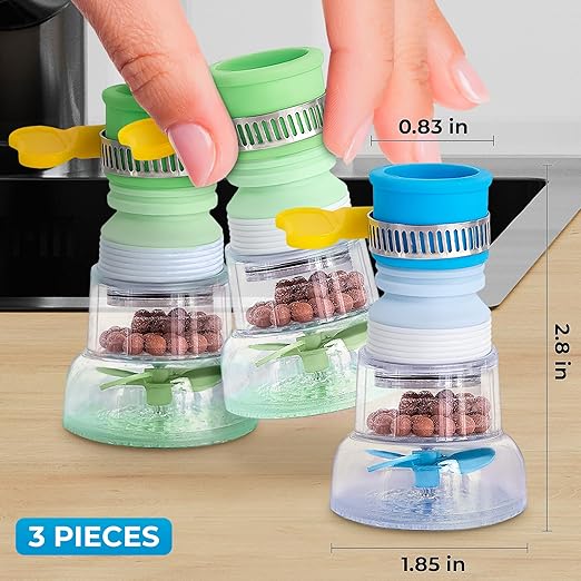 3 Pcs Faucet Filter Set - Water Faucet Extenders 360 Rotating, Adjustable Water Purifier for Sink (0.83 x 2.6 x 1.85), Easy to Install and Store, Reduce Water Waste, Good for Kitchen and Bathroom