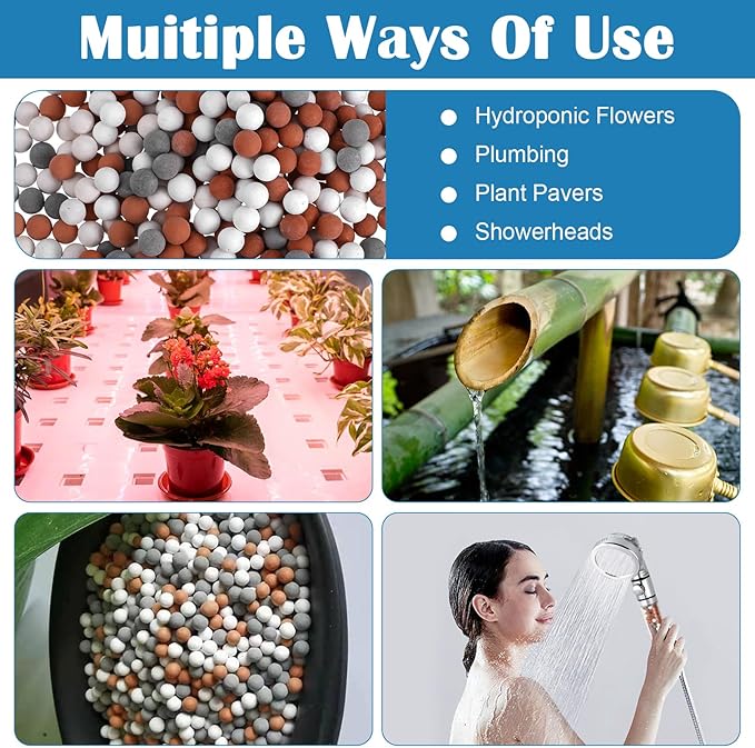4 Packs Shower Envy Refills, Shower Head Beads 240g, Mineral Stone Balls for Water Filtration for Filtered Showers Head (Orange Gray White)