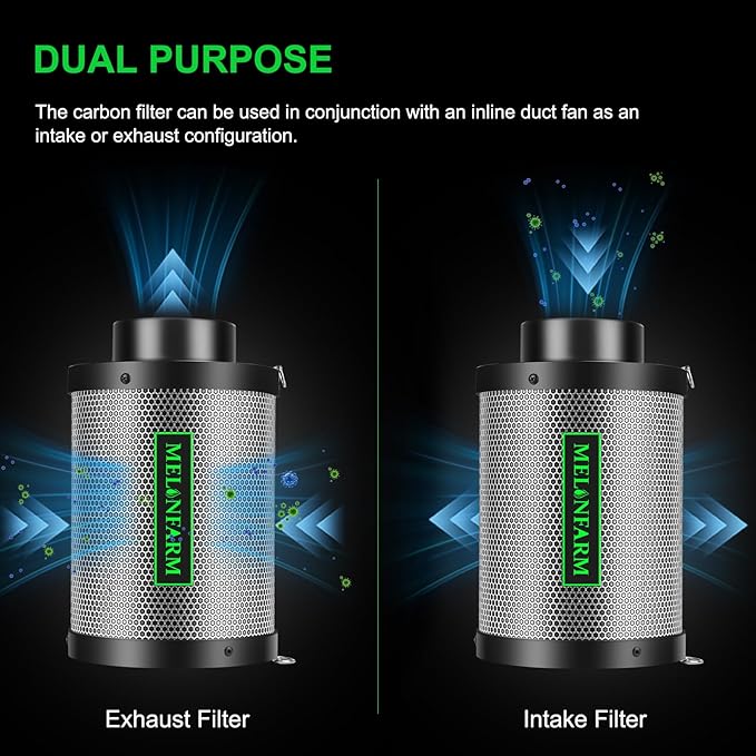 4 Inch Air Carbon Filter Smelliness Control with Australia Virgin Charcoal, Odor Removal Carbon Filter for Grow Tent, Inline Fan, Hydroponics, Pre-Filter Included, Insulated Flange 4" x 11"