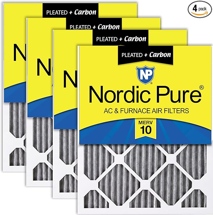 Nordic Pure 14x24x1 (Actual Size: 13 3/4 x 23 3/4 x 3/4) Furnace Air Filters MERV 10 Pleated Plus Carbon 4 Pack