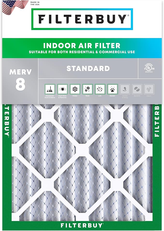 Filterbuy 18x20x4 Air Filter MERV 8 Essential Dust & Allergy Defense (1-Pack), Electrostatic Pleated HVAC AC Furnace Filters Replacement, Made in USA (Actual Size: 17.50 x 19.50 x 3.63)