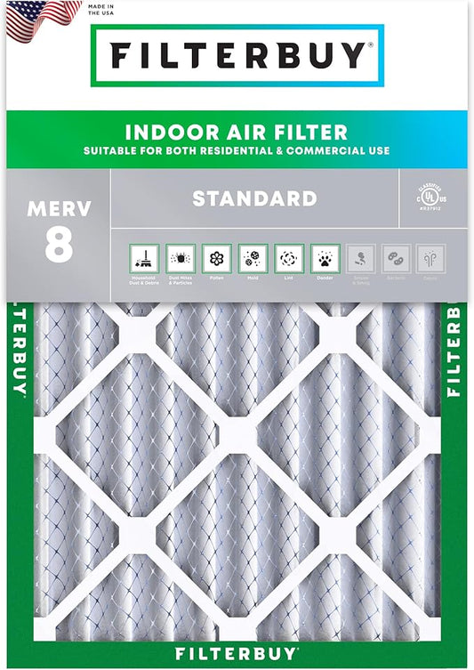 Filterbuy 18x20x4 Air Filter MERV 8 Essential Dust & Allergy Defense (1-Pack), Electrostatic Pleated HVAC AC Furnace Filters Replacement, Made in USA (Actual Size: 17.50 x 19.50 x 3.63)