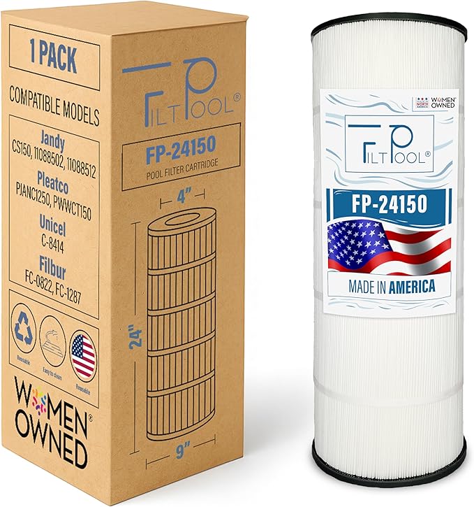 FP-24150 Replacement Pool Cartridge Filters for Jandy CS150, 11088502, 11088512, Unicel C-8414, Filbur FC-0822, FC-1287, PJANC1250, PWWCT150 – Clean Water Filtration – 1 PC, 150 SQFT