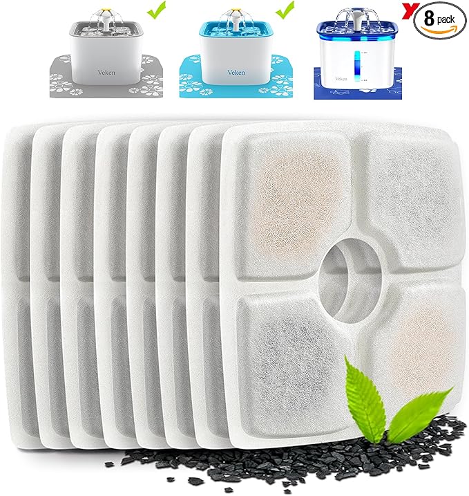 Veken 8 Pack Replacement Filters for 84oz/2.5L Automatic Pet Fountain Cat Water Fountain Dog Water Dispenser