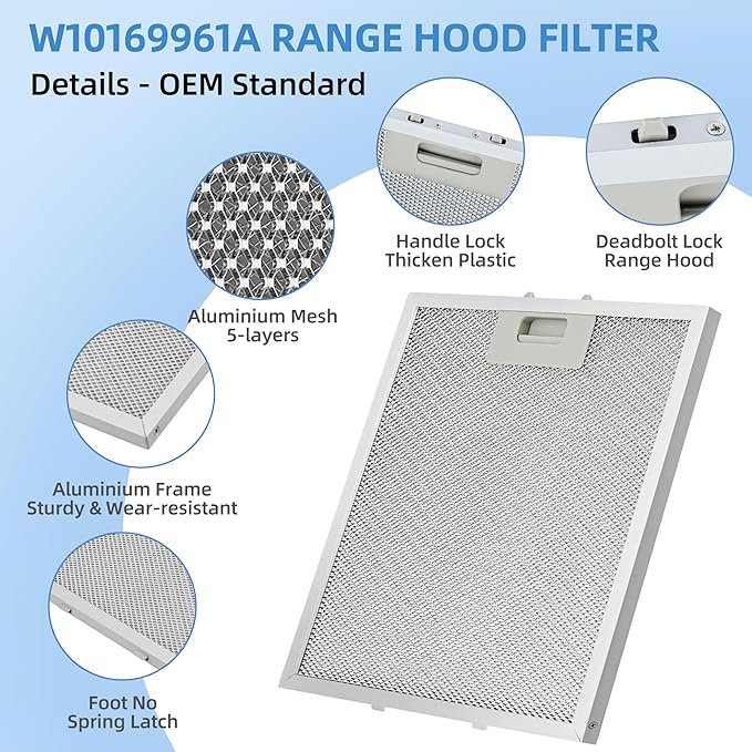 W10169961A 10.5 x 12 in Range Stove Grease Filter Compatible with Whirl.pool Ik.ea Kitchen.Aid Jenn.Air Brands Some Range Hoods - 2PC by Fetechmate