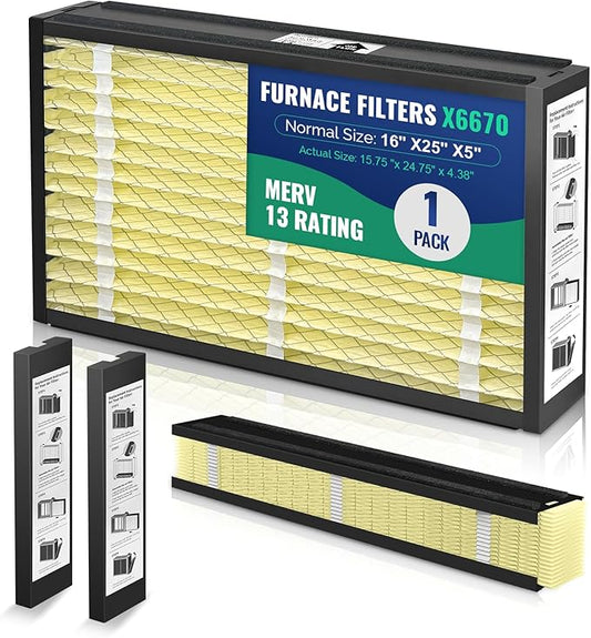 1-Pack 16x25x5 Air Filter MERV 13 Superior Pet & Allergy Defense, Pleated HVAC AC Furnace Filters Compatible with Lennox X6670 (Actual Size: 15.75 x 24.75 x 4.38inch)