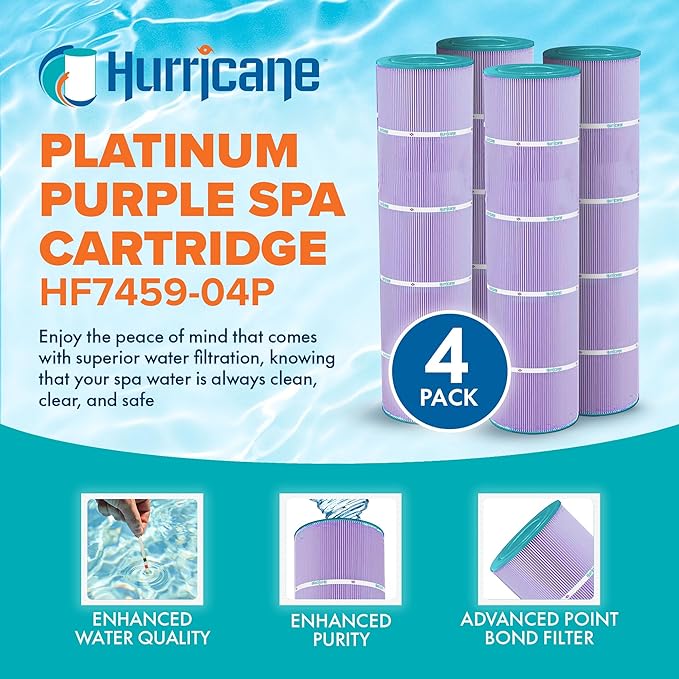 Hurricane HF7459-04 Platinum Purple Pool Filter Cartridge, 4 Pack – Fits Pleatco PJAN85, Unicel C-7459, Filbur FC-0800, Jandy CCL340/CV340