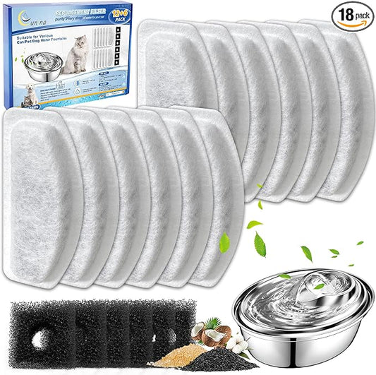 12+6 Pack Cat Fountain Filters Replacement For D30 67oz/2l Pet Fountain Filters Replacement 12 Pcs Filter and 6 Pcs Replacement Pre-Filter Sponges Compatible with ORSDA Pet Water Fountains