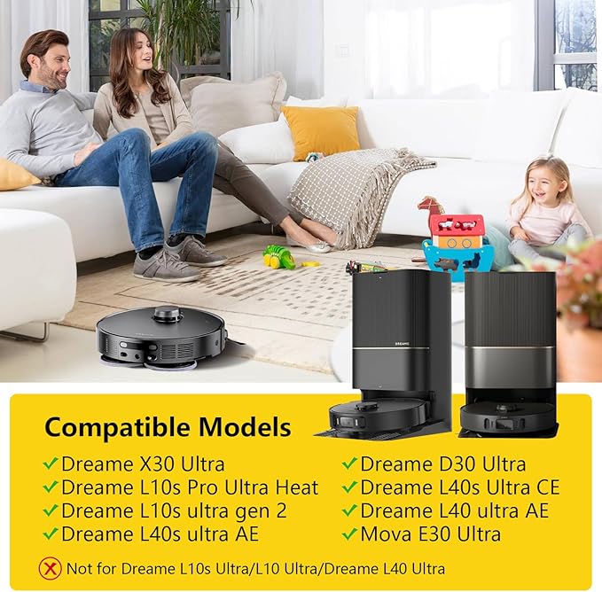 X30 Ultra Replacement Parts for Dreame L10s Pro Ultra Heat/l10s ultra gen 2/D30 Ultra /L40s Ultra CE &Mova E30,Accessories: 2*Main Brush,6*Dust Bags,8*Mop,4 HEPA Filter