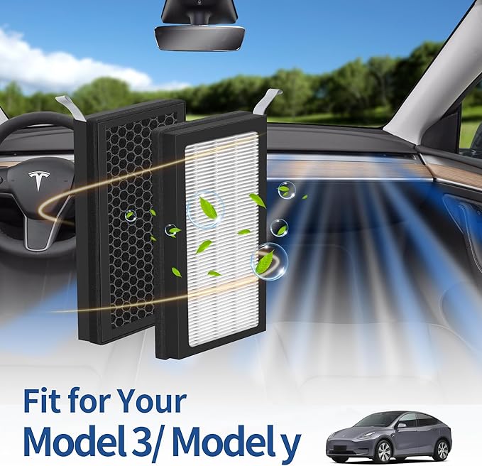 Model 3/Y Air Filter Compatible with Tesla Model 3 Model Y Accessories 2016 to 2023 Version, Premium HEPA and Activated Carbon 2-IN-1 Cabin Air Filter, 2 Sets of Model 3 Filter Kit with Removal Tools