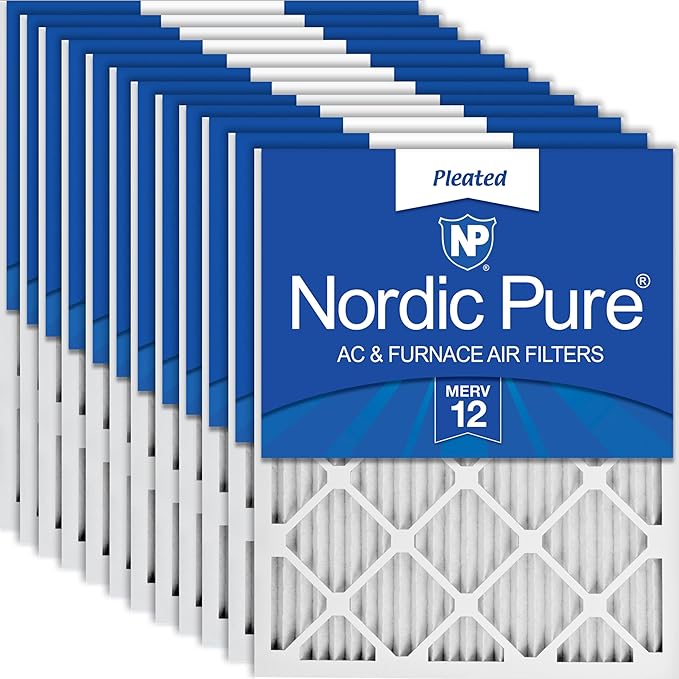 Nordic Pure 12x24x1 (Actual Size: 11 1/2 x 23 1/2 x 3/4) Pleated MERV 12 Air Filters 12 Pack