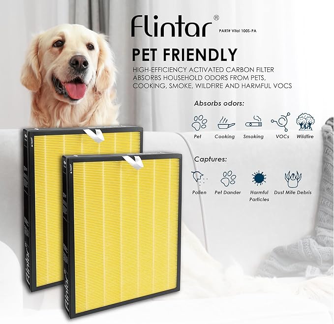 Vital 100S Pet Allergy Replacement Filter, Compatible with LEVOIT Vital 100S Air Purifier, H13 True HEPA + Activated Carbon Replacement filter, Part # Vital 100S-RF-PA, 2-Pack
