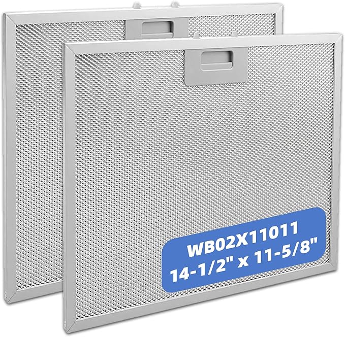 WB02X11011 Range Hood Filter 2 Pack – 14-1/2" x 11-5/8" 5-Layer Aluminum Mesh Grease Filter Replacement for GE JV636 JV536 JV535 JV635 Series Range Hoods – Dishwasher Safe