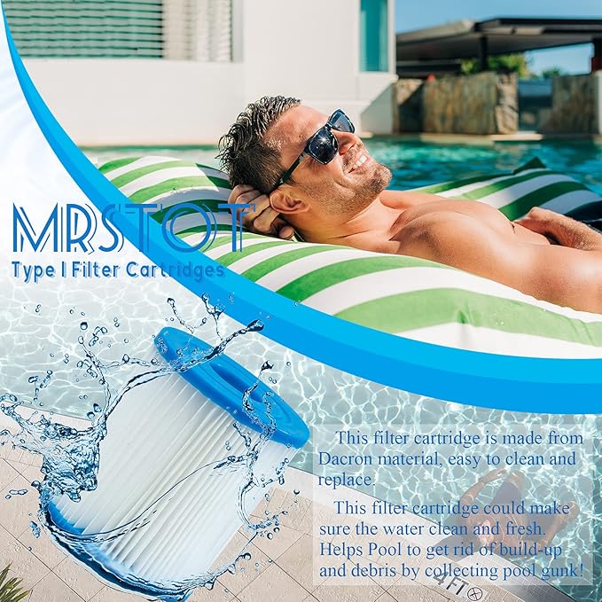Type I Pool Filter Cartridge, 58093 Replacement Filter Cartridge for 300/330 Gal/H Filter Pump, for Summer Waves Above Ground Pool Pump (6 Pcs)