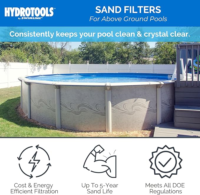 SWIMLINE Sand Filter Pump for Above Ground Pool - 19'', 1 HP, 4500 GPH Pump flow rate 7 way Multi port valve, Easy Installation