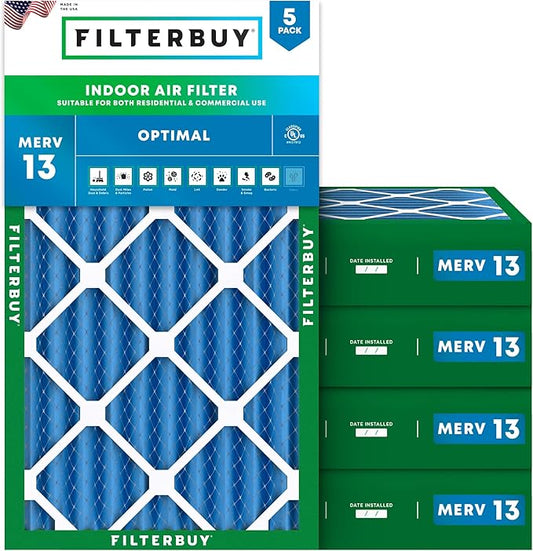 Filterbuy 16x24x4 Air Filter MERV 13 Optimal Smoke & Allergy Defense (5-Pack), Electrostatic Pleated HVAC AC Furnace Filters Replacement, Made in USA (Actual Size: 15.38 x 23.38 x 3.63)