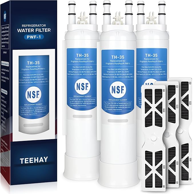 TEEHAY PWF-1 FPPWFU01 Water Filter & PureAir AF-2 FRGPAAF2 Air Filter Combo, Compatible with Frigidaire FRIGCOMBO6, GRFS2853AF, FRFC2323AS, FRFS2823AS, FRFS282LAF, GRFC2353AF, FRFS2823AD, 3 Combo