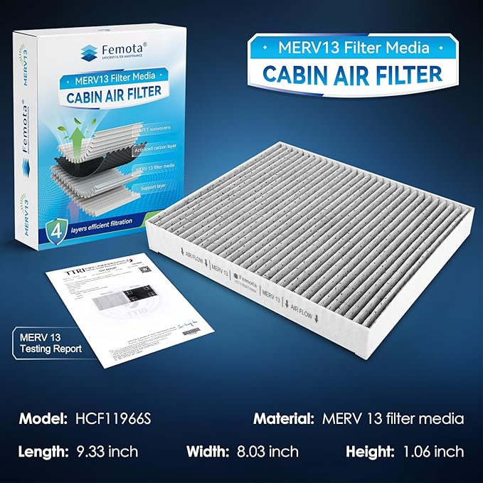 MERV 13 Cabin Air Filter with Activated Carbon, CF11966 Compatible with Select Buick, Cadillac, Chevrolet, GMC Models.