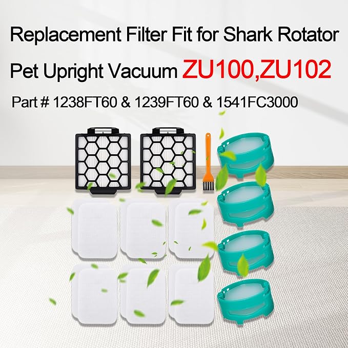 ZU102 Filter Fit for Shark ZU100 ZU102 Rotator Pet Upright Vacuum, 2 HEPA +6 Foam & Felt Filters +4 Odor Neutralizer Cartridge, Replacement Parts # 1238FT60 & 1239FT60 & 1541FC3000
