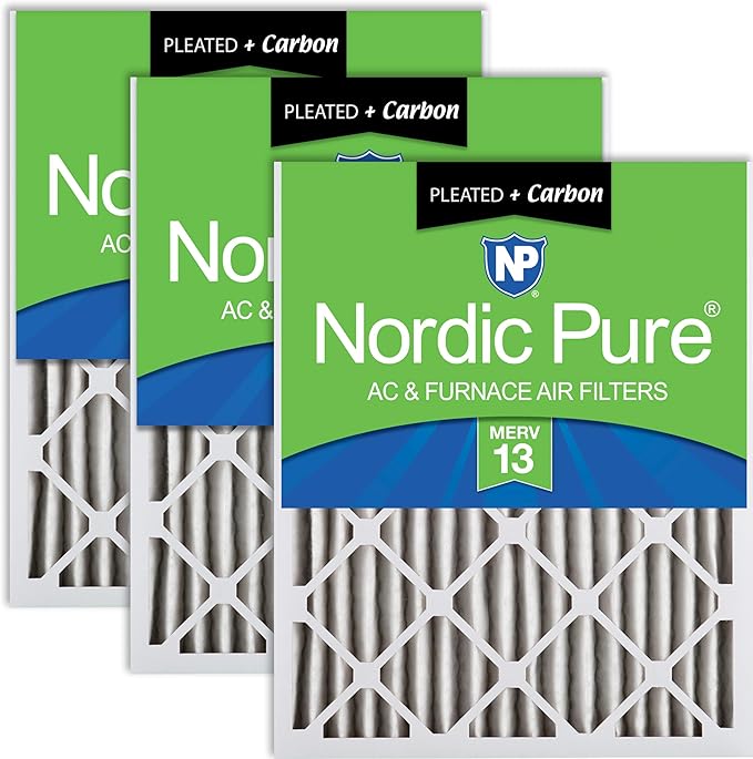 Nordic Pure 16x25x2 (Actual Size: 15 1/2 x 24 1/2 x 1 3/4) Pleated Air Filters MERV 13 Plus Carbon 3 Pack