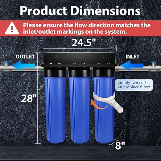 iSpring WGB32B-KDS+AHPF12MNPT16X2 Whole House Water Filtration System, Reduces Lead, Scale, Chlorine, Chloramine, 3-Stage Whole House Water Filter w/ 3/4'' Push-Fit Stainless Steel Hose Connectors