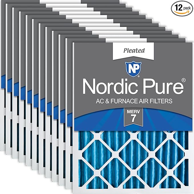 Nordic Pure 16x20x2 (Actual Size: 15 1/2 x 19 1/2 x 1 3/4) Pleated MERV 7 Air Filters 12 Pack