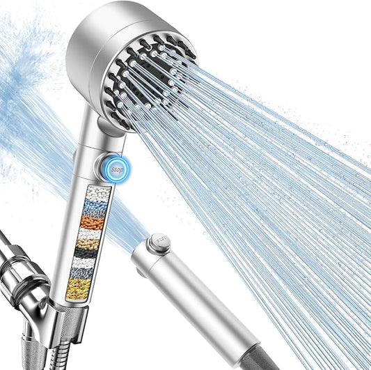 FEELSO Filtered Shower Head with Handheld, High Pressure 4 Spray Showerhead with Filters & Upgraded Anti-clog Nozzles for Hard Water -Remove Chlorine, Reduce Dry Itchy Skin -ON/OFF Switch